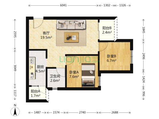 银翔盛世华庭 2室1厅1卫 57平方