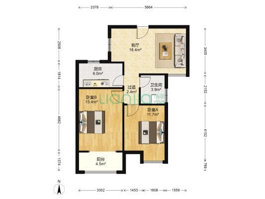 清华名都 2室1厅1卫 85平方