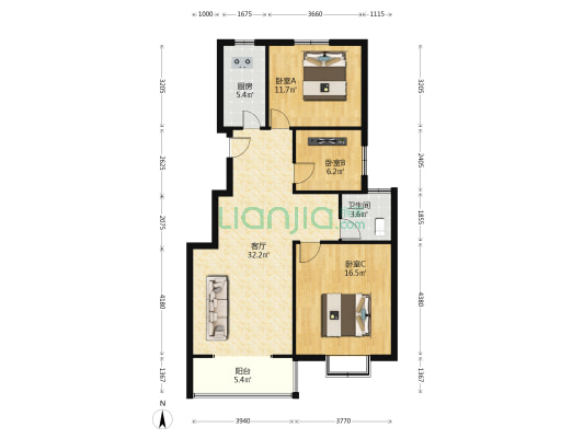 左岸景林彩虹苑 3室1厅1卫 108平方