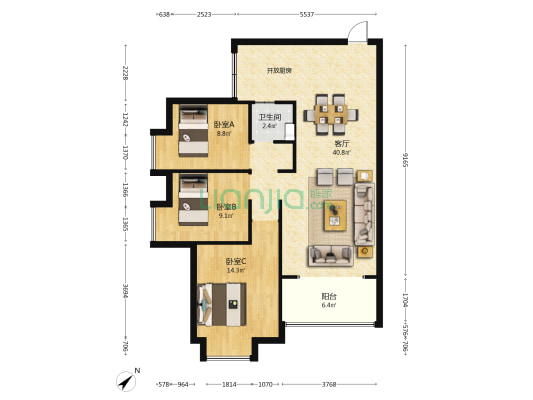 德众公馆 3室1厅1卫 99平方