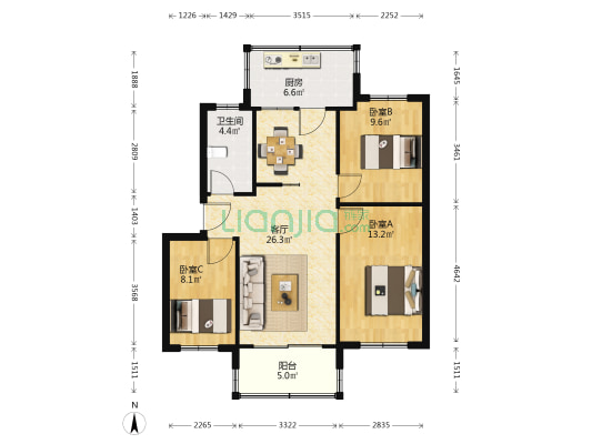 市医院家属区 3室1厅1卫 82平方