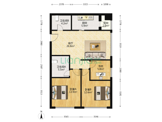 金色漫香林六期 3室1厅2卫 119平方