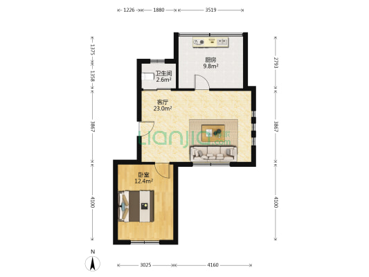 瀚林园 1室1厅1卫 51平方