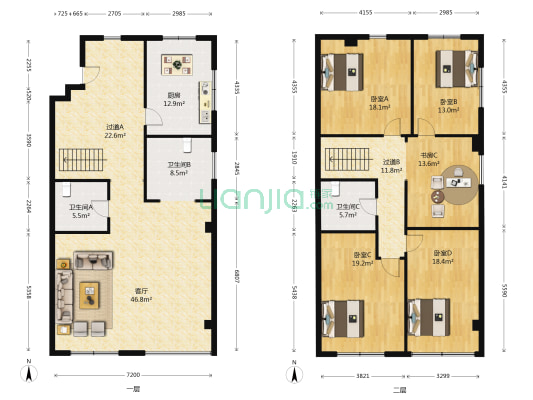 蓝卡观澜世家 5室1厅3卫 196平方