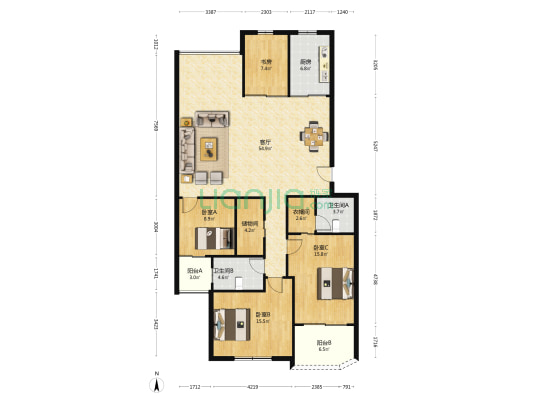 百好花园 4室1厅2卫 150平方