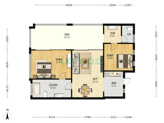 半山半岛鹿回头湾一期 2室1厅2卫 131平方