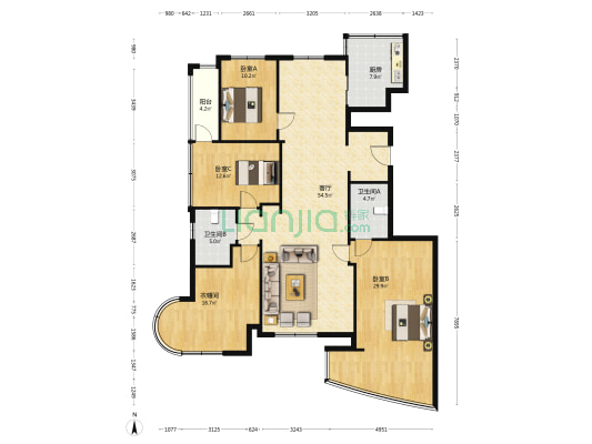 万城·世茂国际花园 3室1厅2卫 163平方