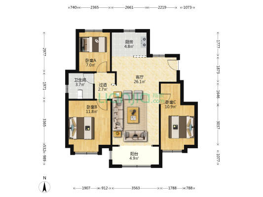 云悦华邸 3室1厅1卫 99平方