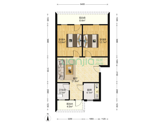 文化路 2室1厅1卫 72平方