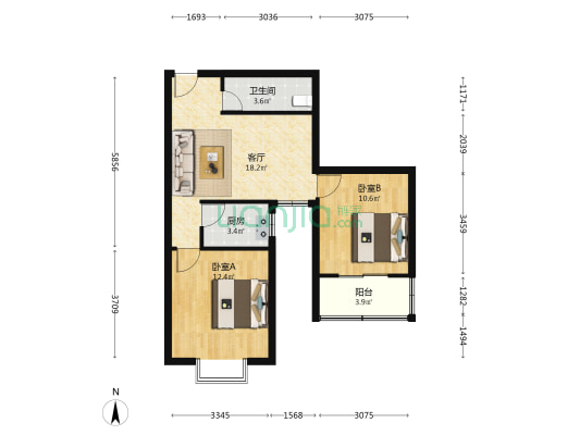 兰州第六家园家庭公寓 2室1厅1卫 73平方