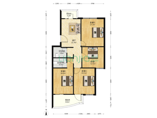 城西家园 4室1厅2卫 117平方