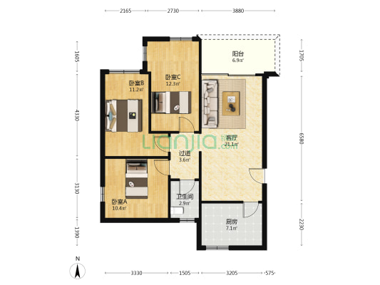 荔浦公司宿舍 3室1厅1卫 90平方
