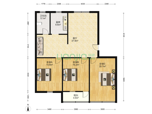 东苑小区 3室1厅1卫 116平方