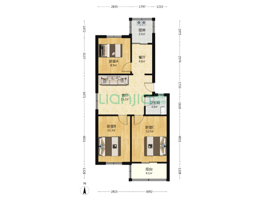 勤居苑小区 3室2厅1卫 77平方
