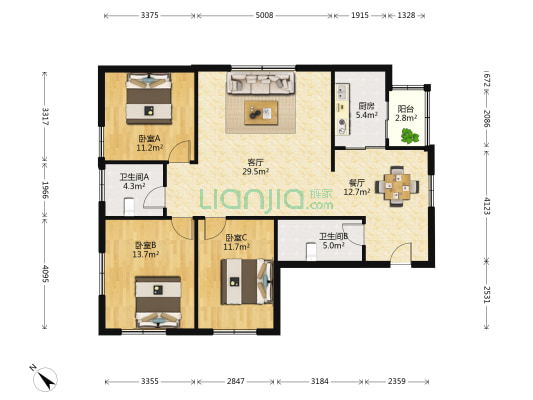 盈海园 3室2厅2卫 120平方