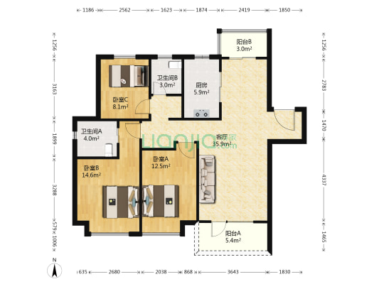 中锐星悦湾名苑 3室1厅2卫 122平方