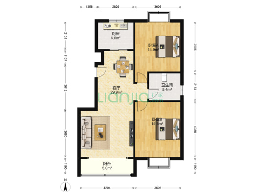 天都嘉园 2室1厅1卫 112平方