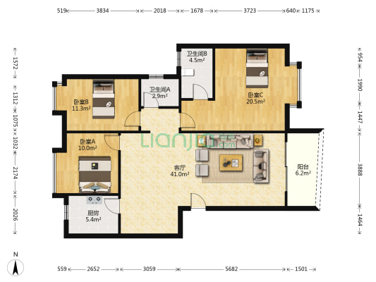 年丰山庄 3室1厅2卫 123平方
