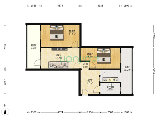 省国土资源厅家属院 2室2厅1卫 79平方