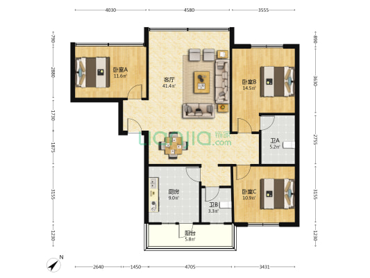 云岭东路35号 3室1厅2卫 120平方