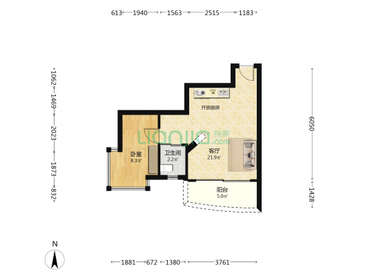 翠拥华庭一期 1室1厅1卫 47平方