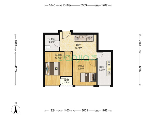馨家园 2室1厅1卫 68平方