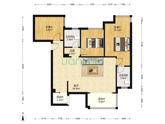 兴旺久居福DE区 3室1厅2卫 111平方