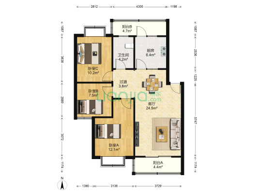 保和苑 3室1厅1卫 92平方