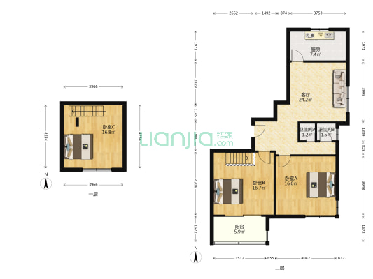 惠明苑 3室1厅2卫 116平方