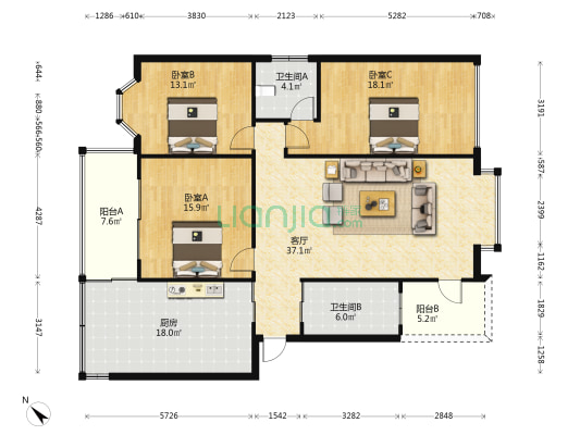大将院落 3室1厅2卫 125平方