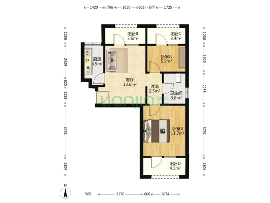 绿地国宝21城 2室1厅1卫 73平方