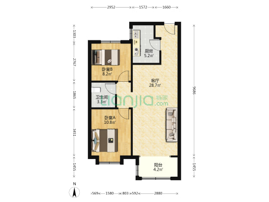 潮白河孔雀城逸翠园 2室1厅1卫 85平方