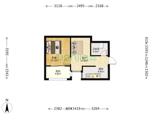 紫阳新苑 1室1厅1卫 46平方
