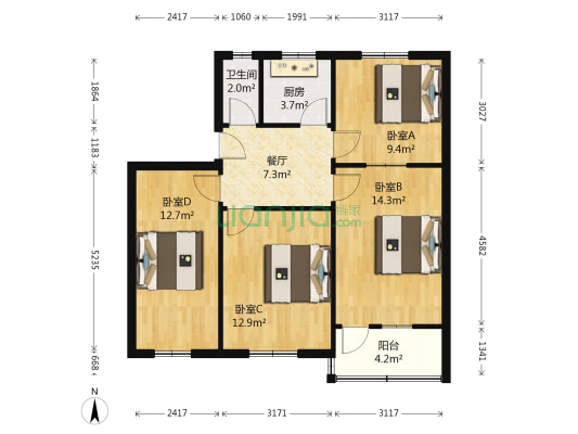 环保局中原中路71号院 4室1厅1卫 80平方