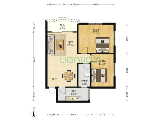 恒友花园 2室1厅1卫 79平方