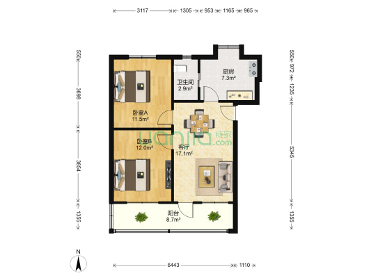凉伞树小区 2室1厅1卫 72平方