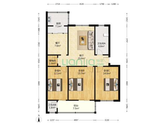 教育局材料站家属院 3室2厅2卫 119平方