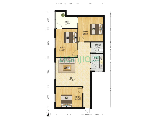 文明路19号 3室1厅1卫 101平方