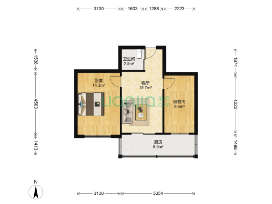 滑翔七小区 1室1厅1卫 70平方