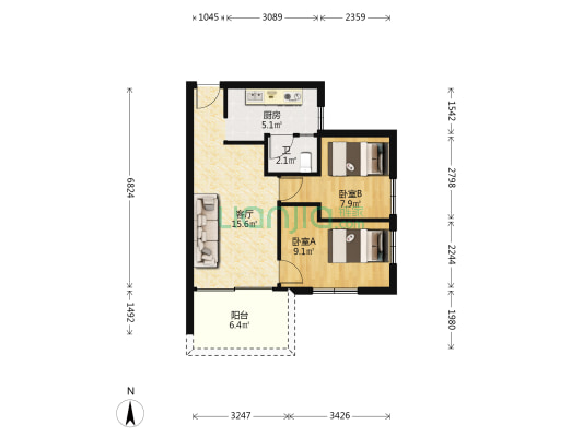 侨苑新村 2室1厅1卫 53平方