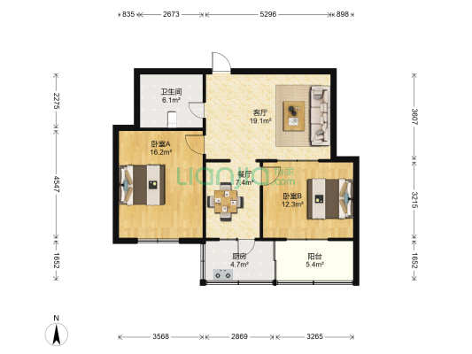 双西小区 2室2厅1卫 76平方