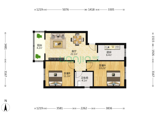 龙山综合楼小区 2室1厅1卫 75平方