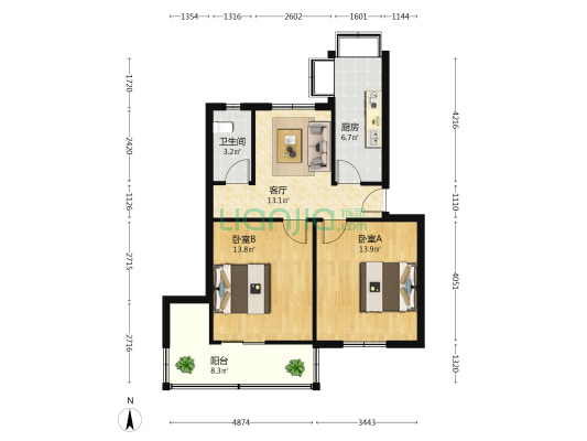 东风有限汉办社区 2室1厅1卫 71平方