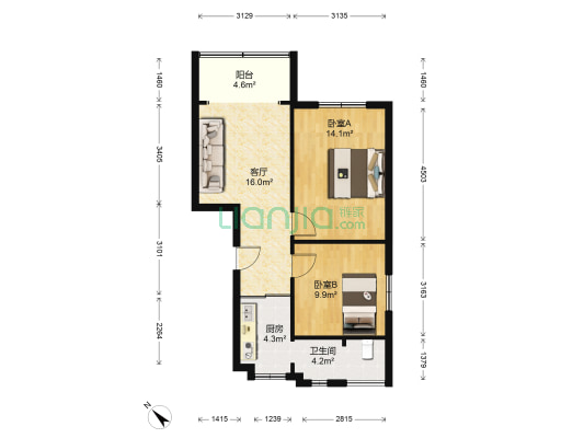 市西路303号 2室1厅1卫 69平方
