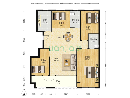 恒信凤凰公馆 4室1厅2卫 137平方