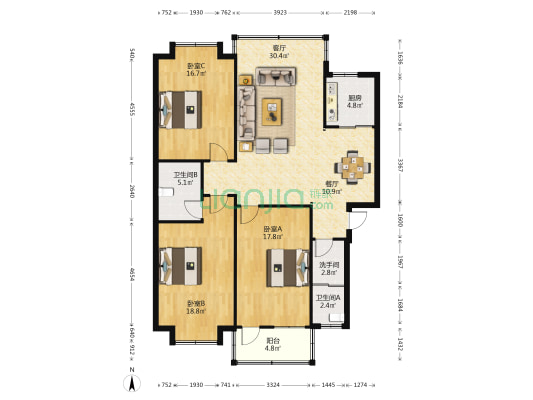 北星小区 3室2厅3卫 133平方