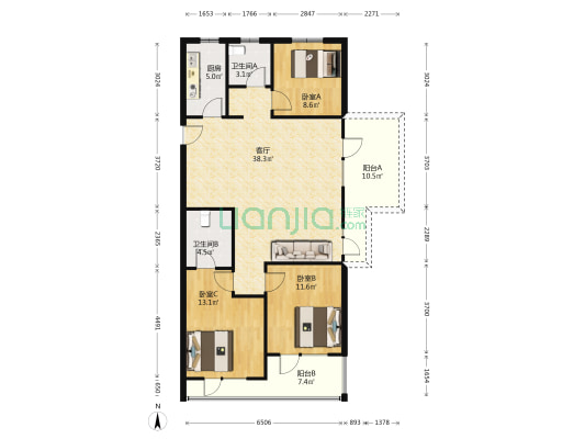 金水云麓南区 3室1厅2卫 130平方