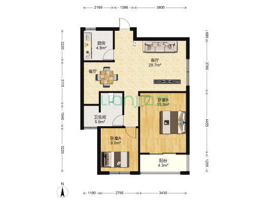 兴都碧水铭苑 2室1厅1卫 90平方