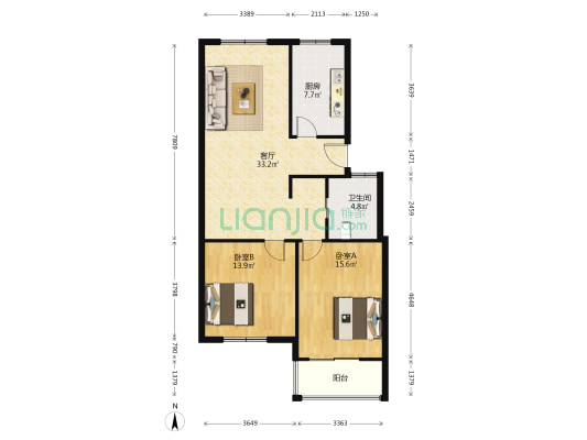 新公馆花园 2室1厅1卫 95平方