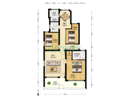 盛兴路63弄 3室2厅2卫 85平方